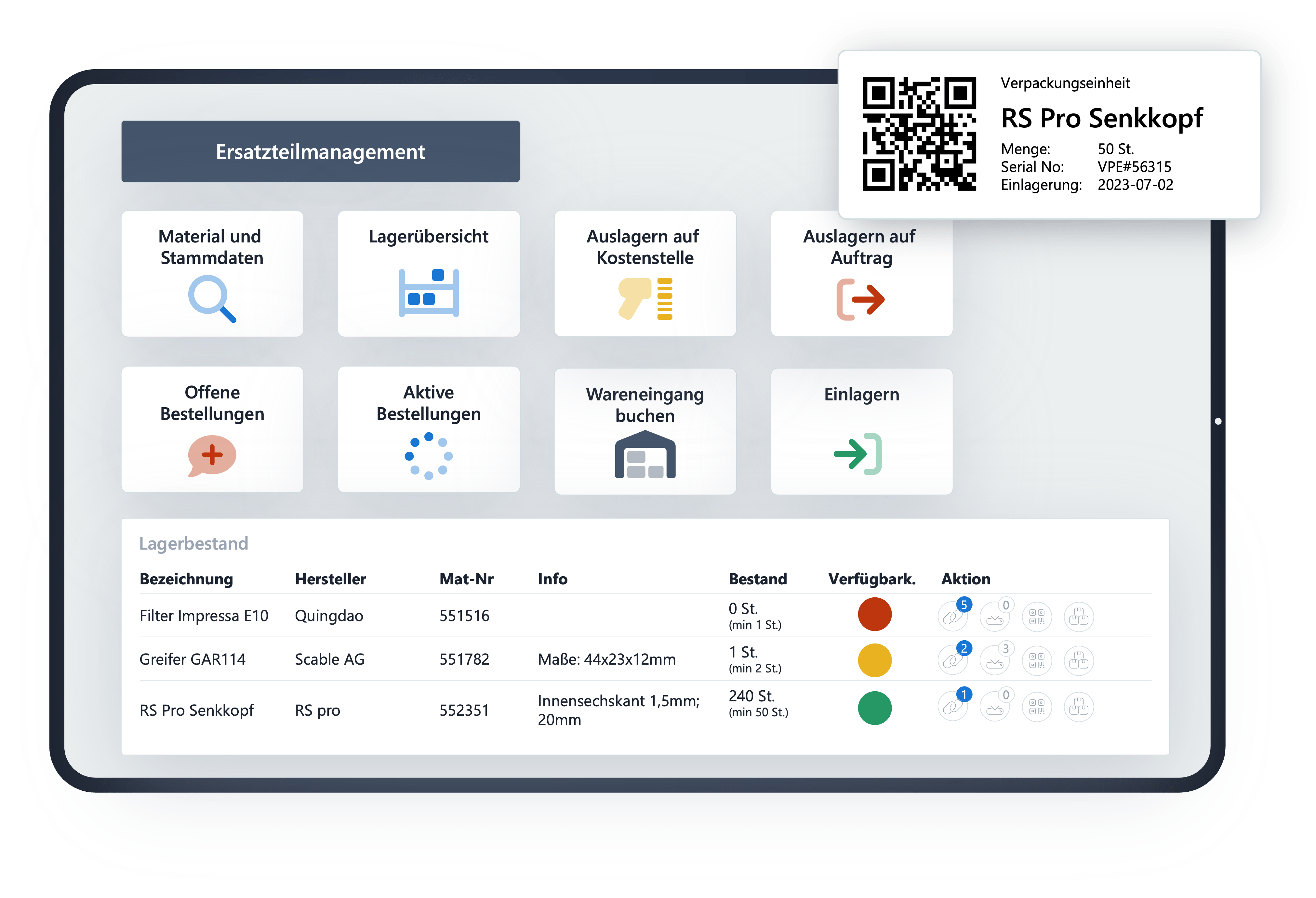 Dashboard der Ersatzteilmanagement-Software für die Instandhaltung von Scable